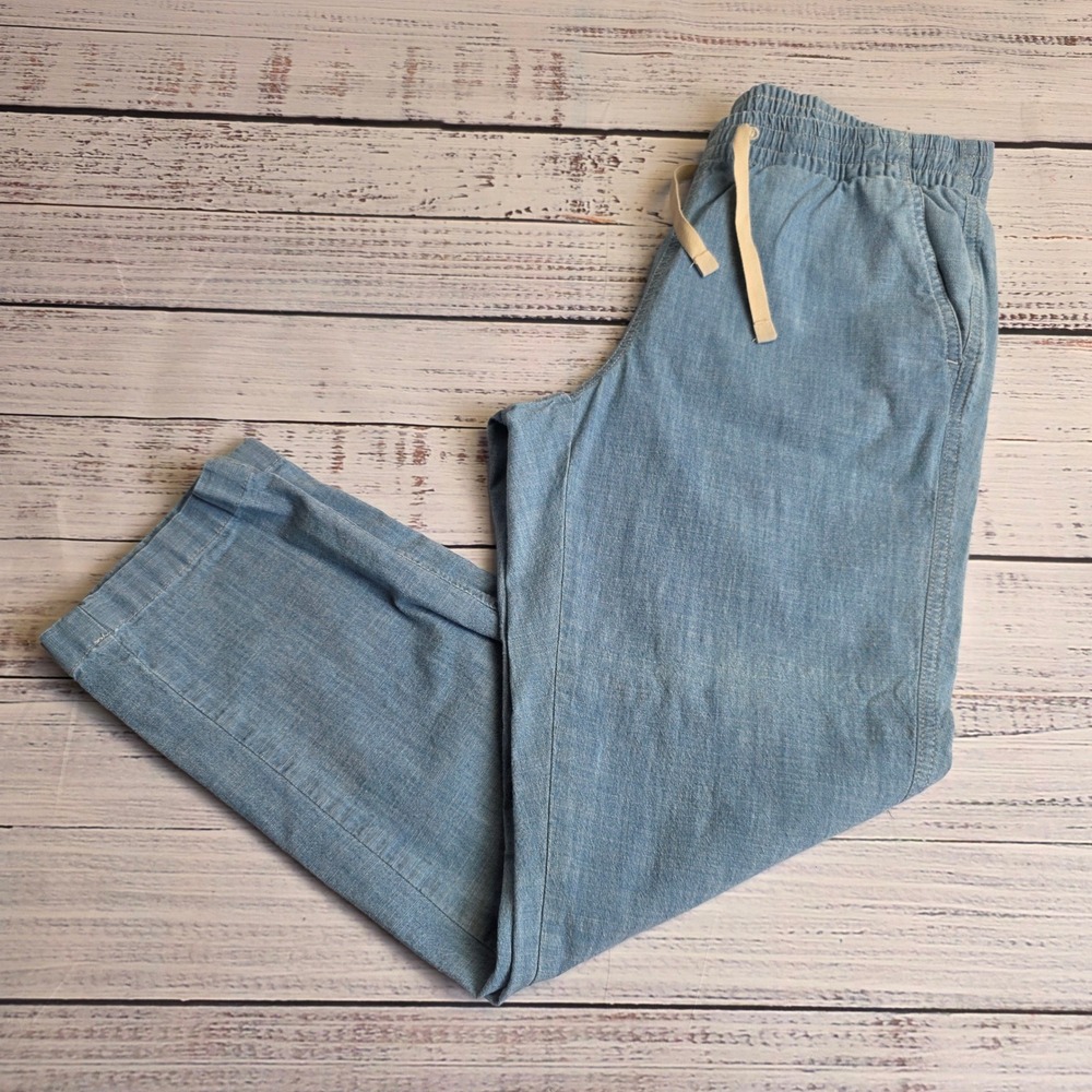 LL Bean Favorite Fit Chambray Pull On Pants Blue Drawstring 513222 Womens 8 Reg